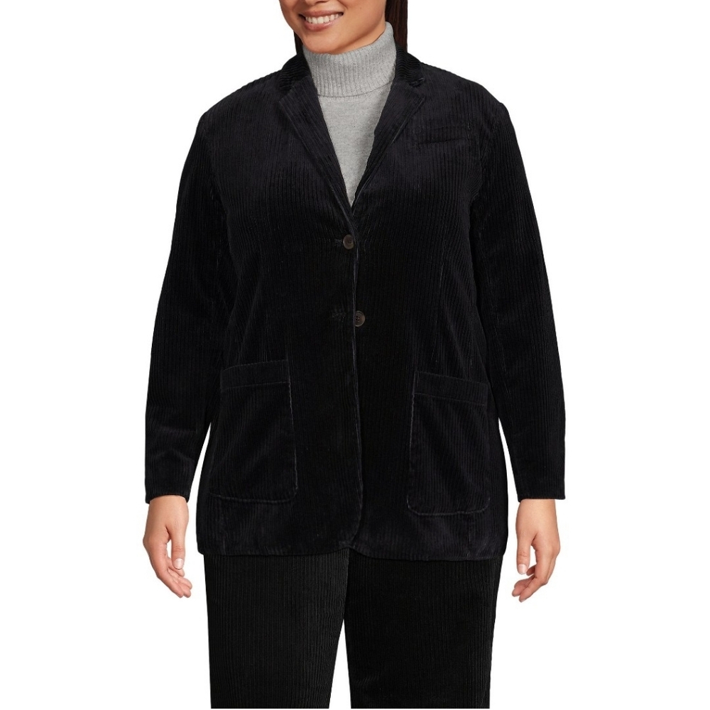 Land's End Dark Academia Brushed Corduroy Blazer Black Business Casual Size 3X
